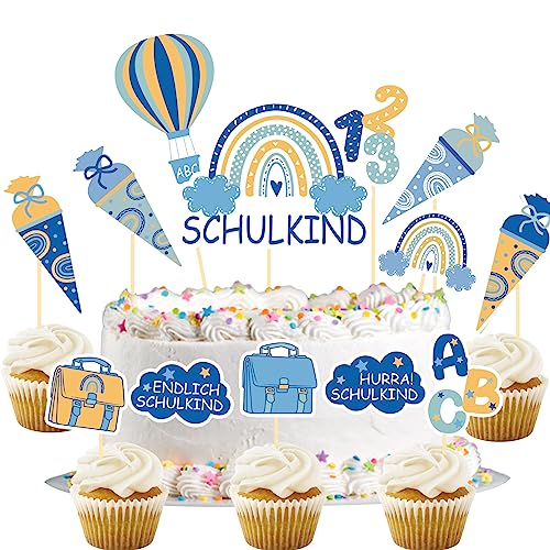 Tortendeko Einschulung Junge, 13Pcs Cake Topper Schulkind Kuchendeko Schulanfang, Zuckertüte ABC 123 Kuchen Deko, Endlich Schulkind 2023 Junge Geschenke Einschulung Tortendeko Einschulung Junge, 13Pcs Cake Topper Schulkind Kuchendeko Schulanfang, Zuckertüte ABC 123 Kuchen Deko, Endlich Schulkind 2023 Junge Geschenke Einschulung von Luckeey