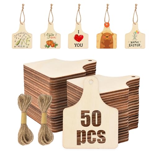 Luckforest Kuh-Ohrmarken aus Holz, unlackiertes Holz, zum Aufhängen, blanko, Bauernhaus-Holz, DIY-Etiketten mit Juteseilen für Heimwerker, Handwerk, Zuhause, Party, Dekoration, 50 Stück Luckforest Kuh-Ohrmarken aus Holz, unlackiertes Holz, zum Aufhängen, blanko, Bauernhaus-Holz, DIY-Etiketten mit Juteseilen für Heimwerker, Handwerk, Zuhause, Party, Dekoration, 50 Stück von Luckforest