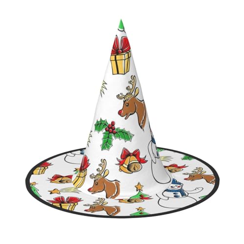 Frohe Weihnachten Happy (2) Druck Halloween Hexenhut Einzigartiger Steeple Top Kostüm Hut für Party Festival Dekoration von Luckily&Day