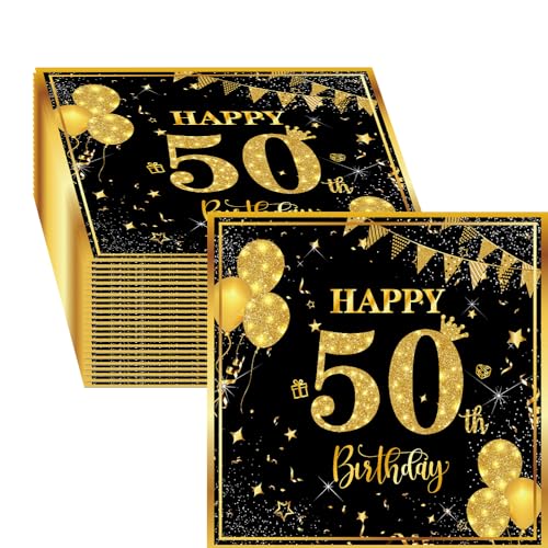 Lucktao 40 Stück Servietten 50 Geburtstag Mann,Schwarz Gold Papier Party Servietten Tischdeko für 50. Geburtstag Junge Mädchen Happy Birthday Servietten Decorations,33 x 33cm Lucktao 40 Stück Servietten 50 Geburtstag Mann,Schwarz Gold Papier Party Servietten Tischdeko für 50. Geburtstag Junge Mädchen Happy Birthday Servietten Decorations,33 x 33cm von Lucktao