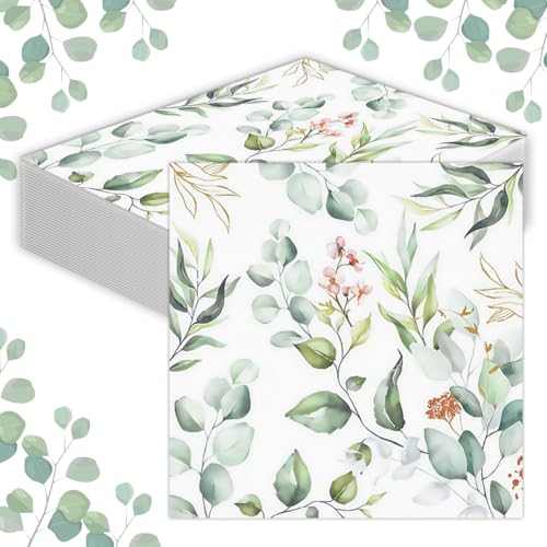 Lucktao 40 Stück Servietten Eukalyptus Grün,Eukalyptus Servietten,Einweg Papierserviette,Servietten Konfirmation,Salbeigrün Servietten Hochzeit 33x33cm,Gartenparty Napkins Servierten Vintage von Lucktao
