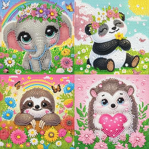Lucktao 4pcs Diamond Painting für Kinder Ab 4 Jahre, 5D Tiere DIY Diamant Bilder, Mädchen Mosaikherstellung Basteln 18x18cm, 6 7 8 9 10 11 Jahre von Lucktao