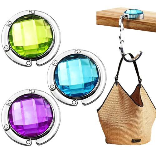Luckwaii Taschenhalter für Tisch, 3 Stück Faltbare Antirutsch Handtaschenhalter Taschenständer Kristalle Schmucksteine Taschen Halter, Gadgets für Frauen, Taschenhaken Halterung für Handtaschen, Büro von Luckwaii