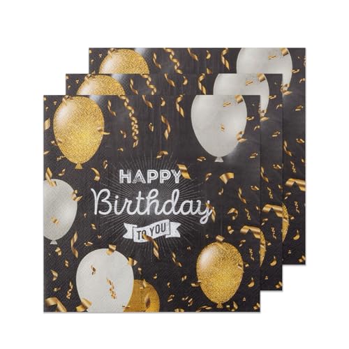 Luckwaii Happy Birthday Servietten Geburtstag Schwarz Gold 80 Stück Geburtstagsservietten Papierservietten 33x33cm Geburtstags Party Deko für Frauen Tischdeko Geburtstag von Luckwaii