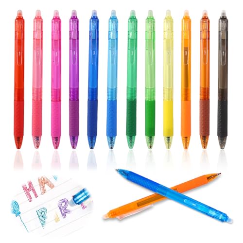 Luckwaii Radierbarer Kugelschreiber mit Radiergummi Gelstifte Bunt, 12 Farben Tintenroller Radierbar 0,7mm Nachfüllbarer Radierstift, Löschbarer Gelschreiber für Schulsachen Bürobedarf Schreibwaren von Luckwaii