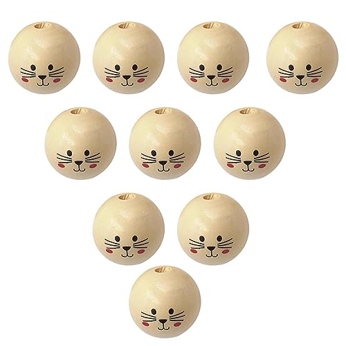 10 Pcs Holzperlen Mit Gesicht 30mm Natürliche Holz Perlen Runde Holz Perlen Lächeln Gesicht Holz Perlen Gesicht Ball Katzenkopfperlen Für Schlüsselanhänger Häkeln Weben Engel Handwerk Makramee DIY Sch von Luckxing