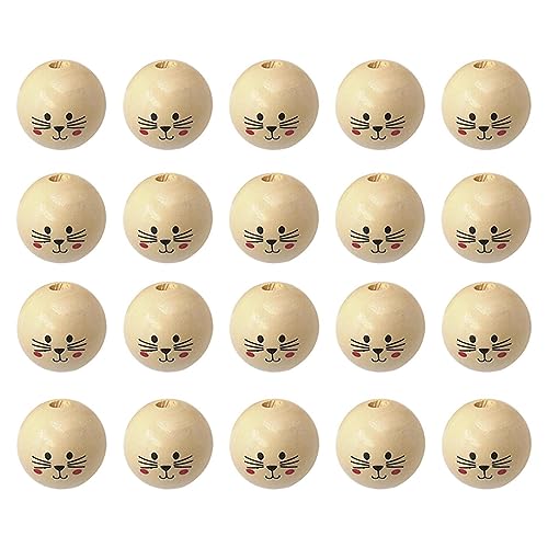 20 Pcs Holzperlen Mit Gesicht 30mm Natürliche Holz Perlen Runde Holz Perlen Lächeln Gesicht Holz Perlen Gesicht Ball Katzenkopfperlen Für Schlüsselanhänger Häkeln Weben Engel Handwerk Makramee DIY Sch von Luckxing