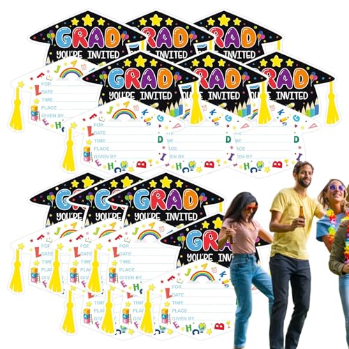 Luckxing Abschlussfeier Einladungskarten 2025,24X Partykarten | Hutmotiv Grußkarten Mit Ankündigungskarten Für Vorschulkinder von Luckxing