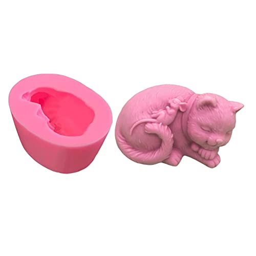 Silastic Mold 3D-Schlaf Katze Silikonform Seifenform Katze Tier Gießformen Kerzenform Seifengießform, DIY Silikonform Zur Herstellung Von Kuchen, Seifen, Pudding, Pralinen Und Anderen Kunsthandwerk von Luckxing