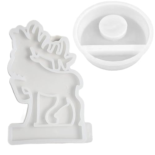 Luckxing Elch Kerzen-Gießform, Silikonform für Weihnachten und Halloween, Hirsch Silikonform, Kerzenhalterform mit Goldglimmerpulver und Trockenblumen von Luckxing