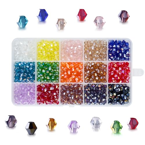 Lucky Goddness Doppelkegel-Perlen für Schmuckherstellung, 6 mm, 750 Stück, Glaskristall-Perlen-Sets für Armbänder, Sonnenfänger, Basteln von Lucky Goddness