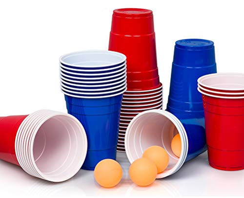 Lucky Humans® 50 Premium Becher | 25 rote+ 25 Blaue Partybecher aus Kunststoff, Red Blue Cups, spühlmaschinengeeignet und wiederverwendbar, Plastikbecher, Getränkebecher von Lucky Humans