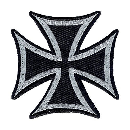 Lucky Patches, Aufnäher, Applikation, Aufbügler, Iron on Patch - Chopper, Biker, Custem, Hot Rod, Iron Cross, Kreuz - 8 x 8 cm (Silber) von Lucky Patches