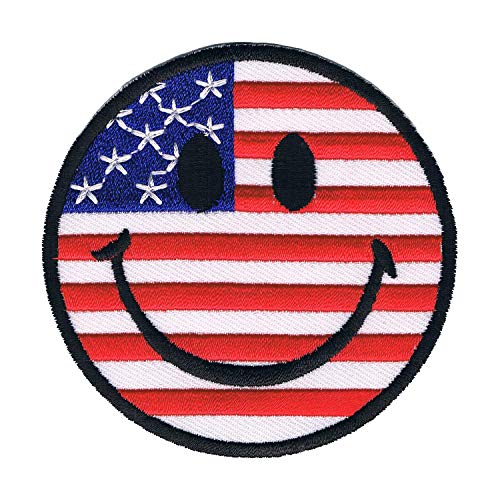 Lucky Patches, Aufnäher, Applikation, Aufbügler, Iron on Patch - USA, America, Stars and Stripes, Smiley, Flagge, Fahne - Ø 7,5 cm von Lucky Patches