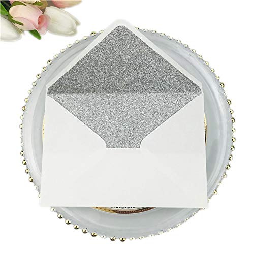 25 Stück A7 Perlglanz-Silber-Glitzer-Umschläge, 13,6 x 19,6 cm, perfekt für 12,7 x 17,8 cm Hochzeitseinladungskarten, Grußeinladungen (Pearl Ivory + Silver Glitter) von Lucky Star