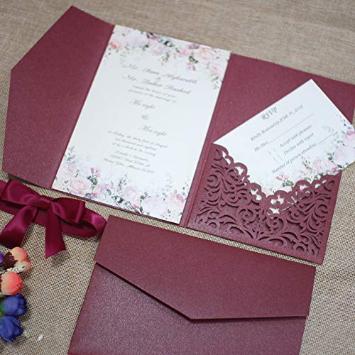 Lucky Star Hochzeitseinladungen, 12,7 x 18,5 cm, Burgunderrot, Perlen-Papier, dreifach gefaltet, lasergeschnitten, Grußeinladungen, Einladungen, 25 Stück Lucky Star Hochzeitseinladungen, 12,7 x 18,5 cm, Burgunderrot, Perlen-Papier, dreifach gefaltet, lasergeschnitten, Grußeinladungen, Einladungen, 25 Stück von Lucky Star