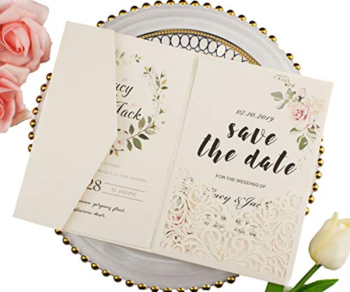 Hochzeitseinladungen mit Umschlägen, elfenbeinfarben, dreifach gefaltet, elfenbeinfarben, 25 Sets Hochzeitseinladungen mit Umschlägen, elfenbeinfarben, dreifach gefaltet, elfenbeinfarben, 25 Sets von Lucky Star