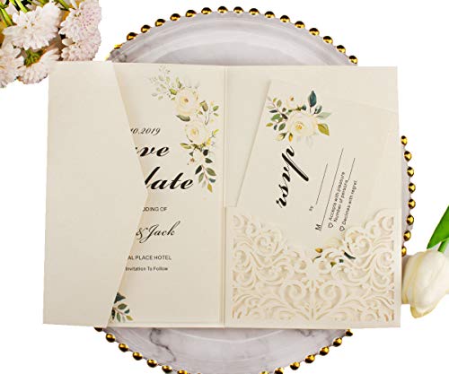 Lucky Star Hochzeitseinladungskarten, 250 g/m², elfenbeinfarben, lasergeschnitten, ohne Umschlag, 12,7 x 17,8 cm, 25 Stück Lucky Star Hochzeitseinladungskarten, 250 g/m², elfenbeinfarben, lasergeschnitten, ohne Umschlag, 12,7 x 17,8 cm, 25 Stück von Lucky Star