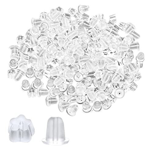 LuckyOpt Silikon-Ohrringverschlüsse, 200 Stück, klare, weiche Gummi-Ohrringverschlüsse, DIY-Ohrringherstellungs-Set, Zubehör für Ersatz, hypoallergene Einweg-Ohrringe, Rückseite, Kunststoff von LuckyOpt