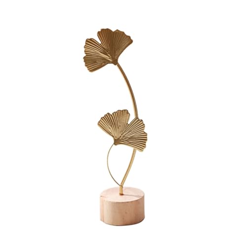 Luckywaqng Blattdekor, Metall, goldene Blattornamente und Sockel, moderne, einfache Tischskulptur aus Blattgold für Wohnzimmer, Schlafzimmer, Bücherregal, Desktop-Deko Ablage Büro (GD1, One Size) von Luckywaqng