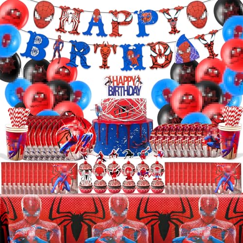 135Pcs Spider Kindergeburtstag Geschirr Deko Jungen- Geburtstag Partygeschirr mit Banner Luftballon Balloon Happy Birthday Geburtstagsdeko Girlande Pappteller Tortendeko Party Supplies für 10 Gäste 135Pcs Spider Kindergeburtstag Geschirr Deko Jungen- Geburtstag Partygeschirr mit Banner Luftballon Balloon Happy Birthday Geburtstagsdeko Girlande Pappteller Tortendeko Party Supplies für 10 Gäste von Luclay