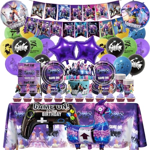 Geburtstag Deko Luftballon Partygeschirr Set-92 PCS Pappteller Tischdecke Kindergeburtstag Geschirr Jungen Birthday Party Tableware Supplies Foil Balloons Teller Servietten Tassen Party Deko von Luclay