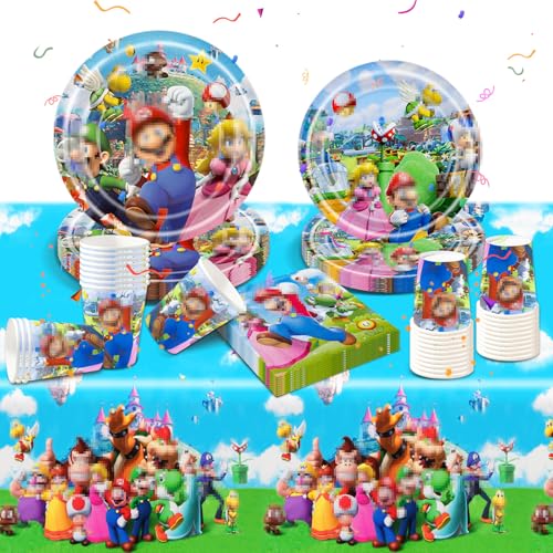 Kinder Partygeschirr Geburtstagsdeko Set- 51PCS Bros Pappteller Kindergeburtstag Partygeschirr Geburtstagsdeko Party Tableware Supplies Kit mit Teller Tischdecke Servietten Tassen für Jungen Mädchen Kinder Partygeschirr Geburtstagsdeko Set- 51PCS Bros Pappteller Kindergeburtstag Partygeschirr Geburtstagsdeko Party Tableware Supplies Kit mit Teller Tischdecke Servietten Tassen für Jungen Mädchen von Luclay