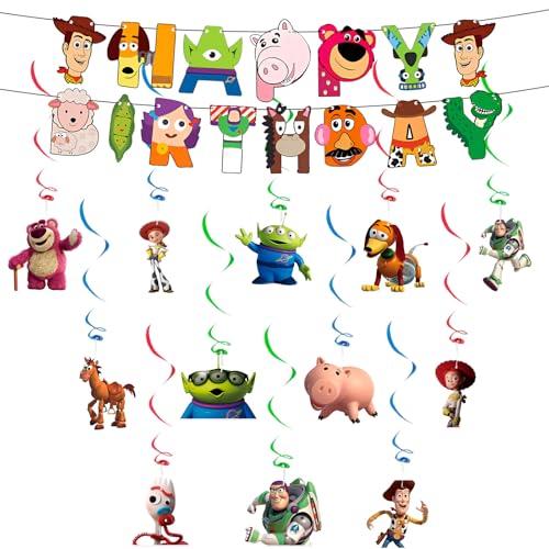 Toy Inspired Story Geburtstagsdeko- Bunting Girlande Hängende Dekoration-Geburtstagsparty Deko Happy Birthday Banner Deko, Gute zum Geburtstag Banner Deko für Toy Thema Kindergeburtstag Party Supplies von Luclay