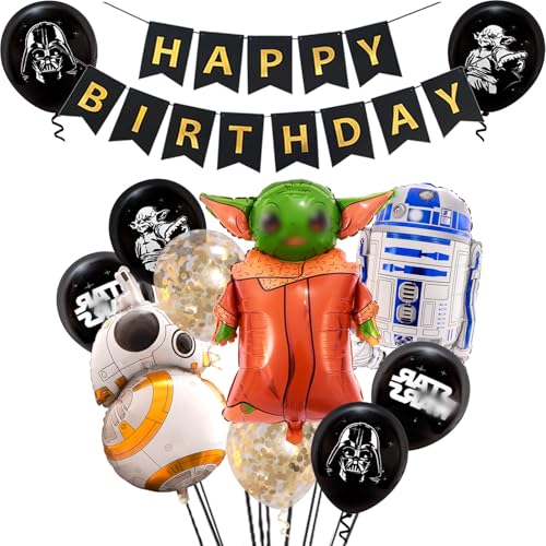 Luftballons Star Krieg Geburtstag Deko Jungen- Sterne Wars Geburtstagsdeko Yod Ballon Kindergeburtstag Deko Girlande Tortendeko Roboter Folienballons Happy Birthday Banner für Party Supplies Deko von Luclay