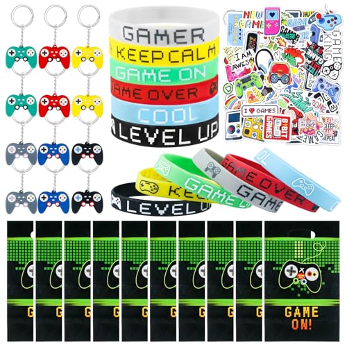 Party Mitgebsel Geschenke Kinder- Spiel Party Mitbringsel Kindergeburtstag Set Favor Spielzeug mit Schnapparmband Stickers Abzeichen Geschenktüten Aufkleber Ostergeschenke Füllstoffe für Gamer Junge von Luclay
