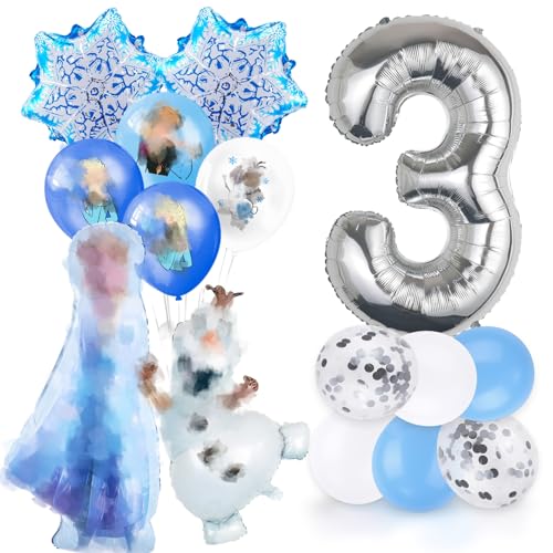 Schneeflocken Luftballons Geburtstag Deko 3 Jahre Mädchen- ELs Prinzessin Geburtstagsdeko 3 Jahr Princess Ballon Deko 3. Geburtstag Happy Birthday Folienballons für Kindergeburtstag Party Ballons Deko von Luclay