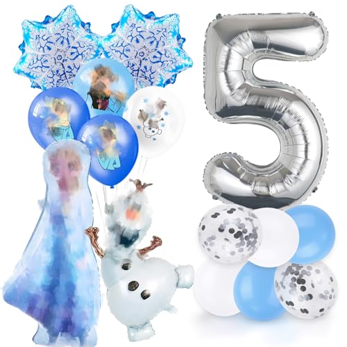 Schneeflocken Luftballons Geburtstag Deko 5 Jahre Mädchen- ELs Prinzessin Geburtstagsdeko 5 Jahr Princess Ballon Deko 5. Geburtstag Happy Birthday Folienballons für Kindergeburtstag Party Ballons Deko von Luclay