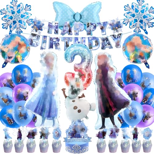 Schneeflocken Luftballons Geburtstag Deko Mädchen 3 Jahr- 43Pcs Geburtstagsdeko Ballon Geburtstag Prinzessin Kindergeburtstag Folienballons Girlande Birthday Banner Tortendeko Party Supplies Deko von Luclay