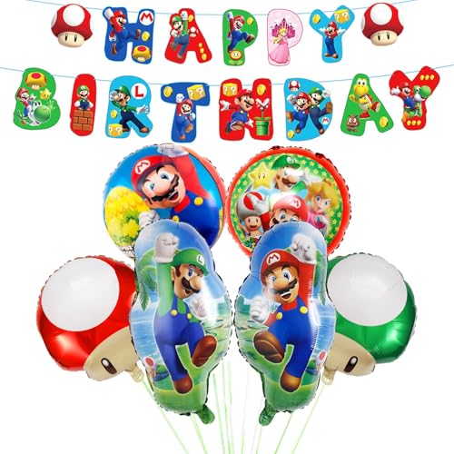 mn3 Luftballons Super Bros Geburtstag Deko Jungen- Super Brother Geburtstagsdeko Ballon Kindergeburtstag Deko Girlande Tortendeko Mari Folienballons Happy Birthday Banner für Party Supplies Deko von Luclay
