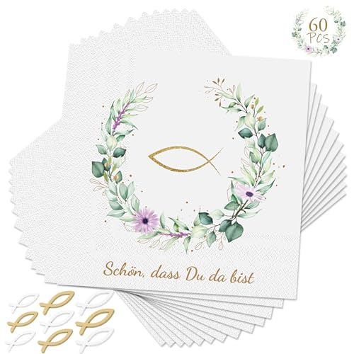 60 Stück Servietten Kommunion Taufe Konfirmation Deko und 90 Stücke Holz Fisch Deko, Taufe Deko Servietten Grün Eukalyptus Tischdeko Fisch-Tischdekoration Taufe Kommunion für jungen und Mädchen 60 Stück Servietten Kommunion Taufe Konfirmation Deko und 90 Stücke Holz Fisch Deko, Taufe Deko Servietten Grün Eukalyptus Tischdeko Fisch-Tischdekoration Taufe Kommunion für jungen und Mädchen von Lucomb
