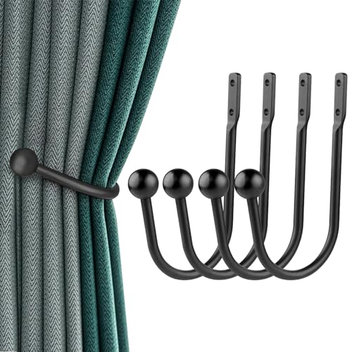 4 Stück Silber grau U-Form Raffbügel Vorhänge Holdbacks, U Wandhaken für Rückhalte Gardinen Vorhang, für Wohnzimmer Schlafzimmer Esszimmer Bäder Küchen Büros (dumm, dunkel) von Lucxhcky