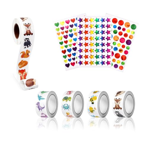 Lucywey 2000 Stück Tier Belohnungsaufkleber für Kinder 4 Rollen Motivationssticker (10 Muster/Rolle) Wiederverwendbar, Selbstklebend Für Schule, Klassenzimmer, Partys & Tier Aufkleber Sammlungen von Lucywey