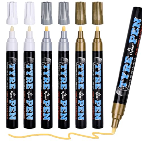 Lucywey 6 Stück Permanent Marker Set, 3 Farben Acryl-Lackstifte, 3mm Wasserfester Glasmalstift, Professionelle Acrylmarker für DIY-Projekte, Kunst & Handwerk von Lucywey