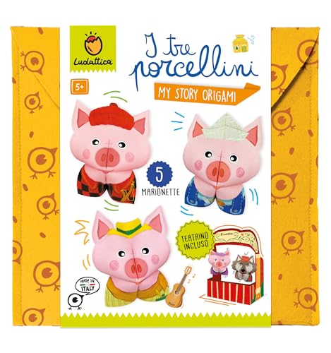 Ludattica | My Story Origami - Die drei Schweinchen | kreatives Spiel mit Origami und Theater | 12 Blatt Origami-Papier für Kinder | kreatives Spiel für Kinder 5+ | Spiel Made in Italy von Ludattica