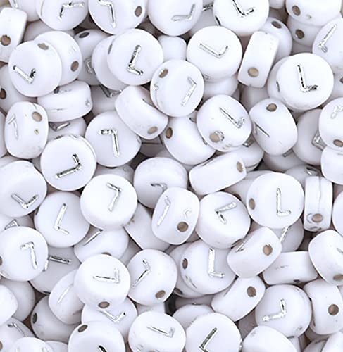 Buchstabenperlen, weiß, rund, Acryl, Alphabet-Perlen, Silber, Buchstabe L, für Schmuckherstellung, Armbänder, Halsketten, Schlüsselanhänger, DIY, 4 x 7 mm, 100 Stück Buchstabenperlen, weiß, rund, Acryl, Alphabet-Perlen, Silber, Buchstabe L, für Schmuckherstellung, Armbänder, Halsketten, Schlüsselanhänger, DIY, 4 x 7 mm, 100 Stück von Ludthaw