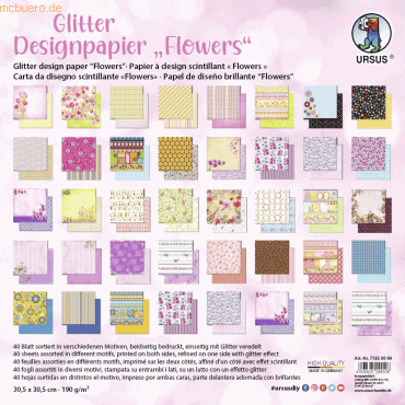 Ludwig Bähr Designpapier Glitter Flowers 190g/qm 30,5x30,5cm VE=40 Bla von Ludwig Bähr