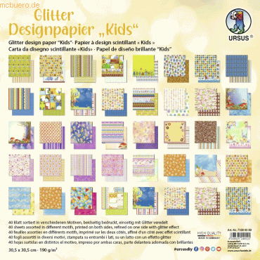 Ludwig Bähr Designpapier Glitter Kids 190g/qm 30,5x30,5cm VE=40 Blatt von Ludwig Bähr