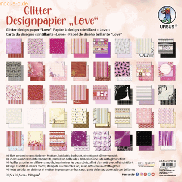 Ludwig Bähr Designpapier Glitter Love 190g/qm 30,5x30,5cm VE=40 Blatt von Ludwig Bähr