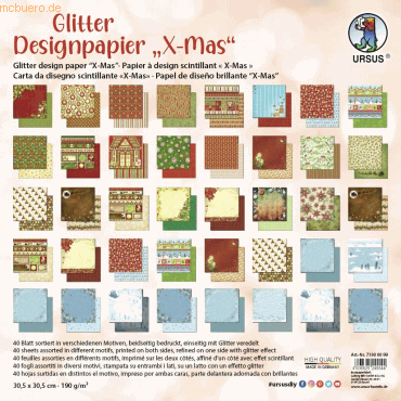 Ludwig Bähr Designpapier Glitter X-Mas 190g/qm 30,5x30,5cm VE=40 Blatt von Ludwig Bähr