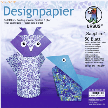 Ludwig Bähr Desinpapier Faltblätter 'Sapphire' 100g/qm 20x20cm VE=50 B von Ludwig Bähr