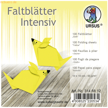 Ludwig Bähr Faltblätter Intensiv Uni 10x10cm VE=100 Blatt gelb von Ludwig Bähr