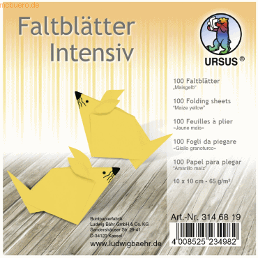 Ludwig Bähr Faltblätter Intensiv Uni 10x10cm VE=100 Blatt maisgelb von Ludwig Bähr