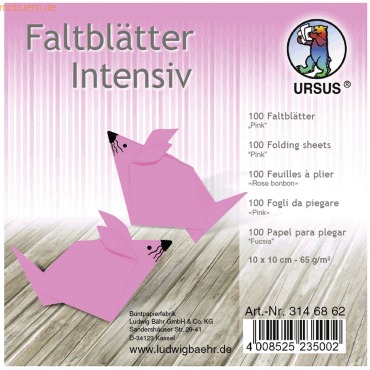 Ludwig Bähr Faltblätter Intensiv Uni 10x10cm VE=100 Blatt pink von Ludwig Bähr