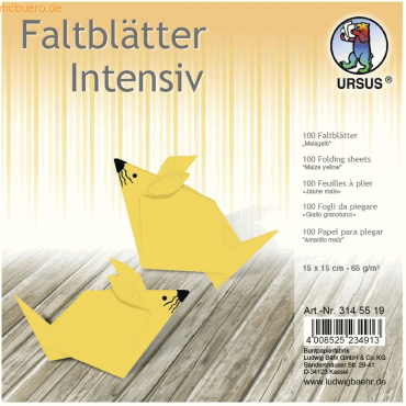 Ludwig Bähr Faltblätter Intensiv Uni 15x15cm VE=100 Blatt maisgelb Ludwig Bähr Faltblätter Intensiv Uni 15x15cm VE=100 Blatt maisgelb von Ludwig Bähr