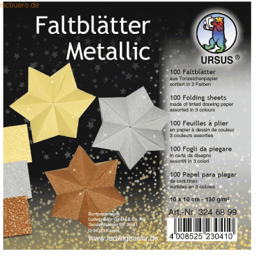 Ludwig Bähr Faltblätter Metallic 130g/qm 10x10cm VE=100 Blatt 3 Farben von Ludwig Bähr